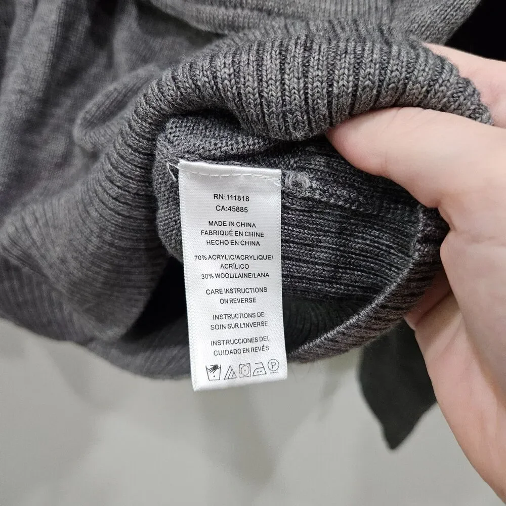 Michael Kors Mens Wool Blend Full Zip Sweater Size L Grey Pockets Warm Neutral